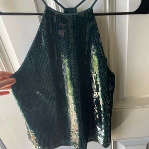 Sequin Halter Top in Green